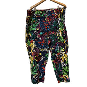 Peck & Peck Womens Capri Pants Black Floral High Rise Pull On Stretch‎ 26W